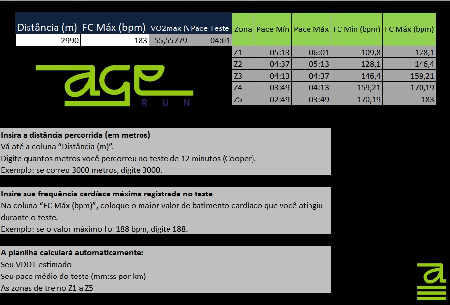 Ferramenta Calculadora de Zonas de Treino Age Run